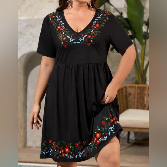 SHEIN Dresses & Skirts - shein Black Dress with Colorful Embroidery